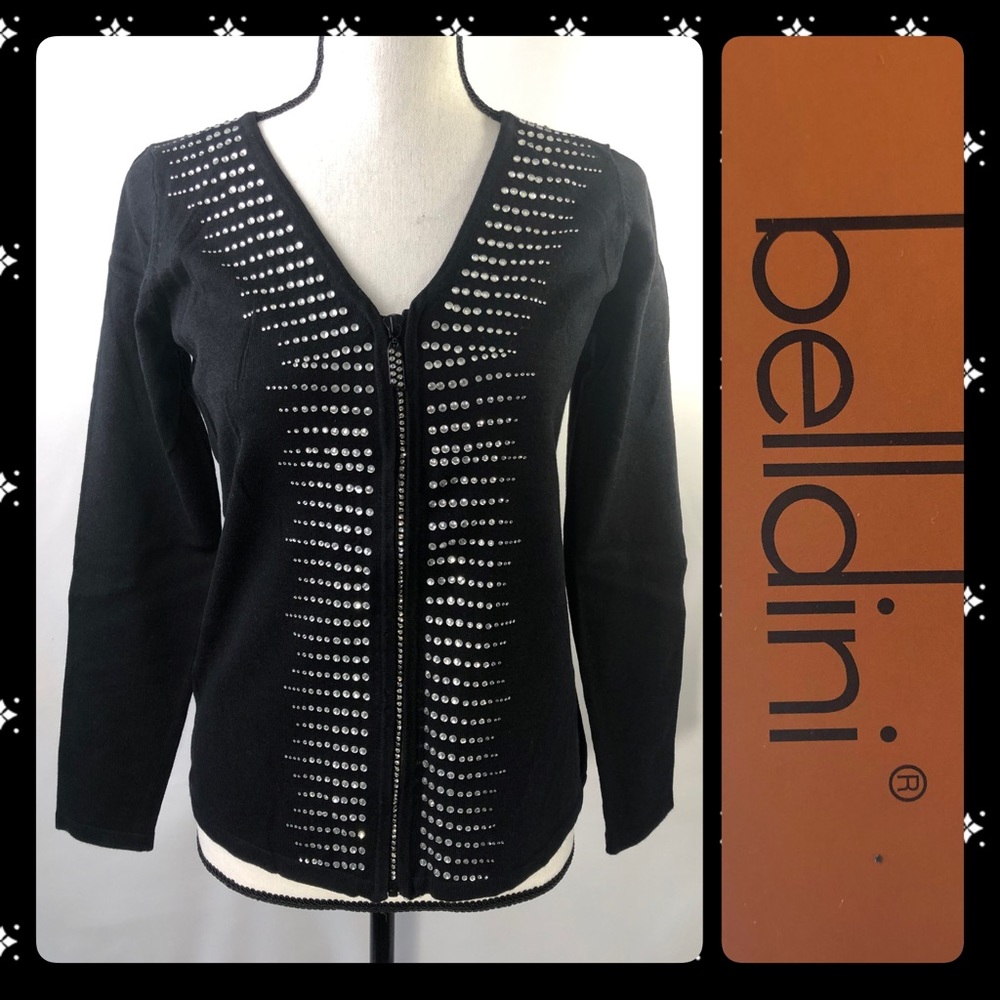 Rhinestone Zip Up V Neck Top
